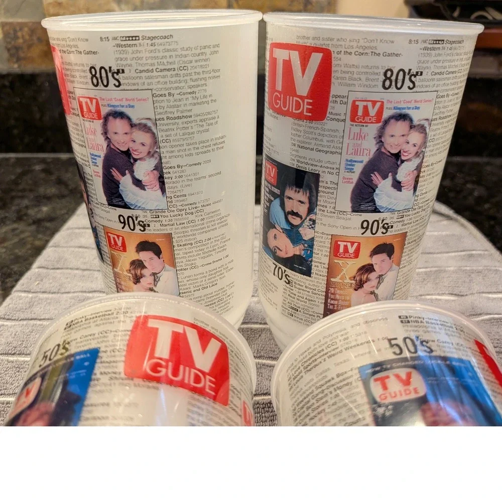Vintage TV Guide Plastic Tumblers Set of Four Retro Collectible Cups